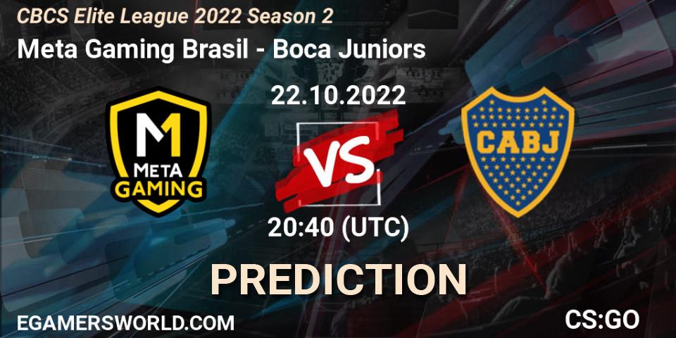 Prognose für das Spiel Meta Gaming Brasil VS Boca Juniors. 22.10.2022 at 20:40. Counter-Strike (CS2) - CBCS Elite League 2022 Season 2