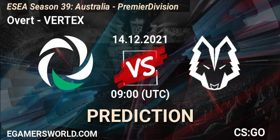 Prognose für das Spiel Overt VS VERTEX. 15.12.2021 at 09:00. Counter-Strike (CS2) - ESEA Season 39: Australia - Premier Division