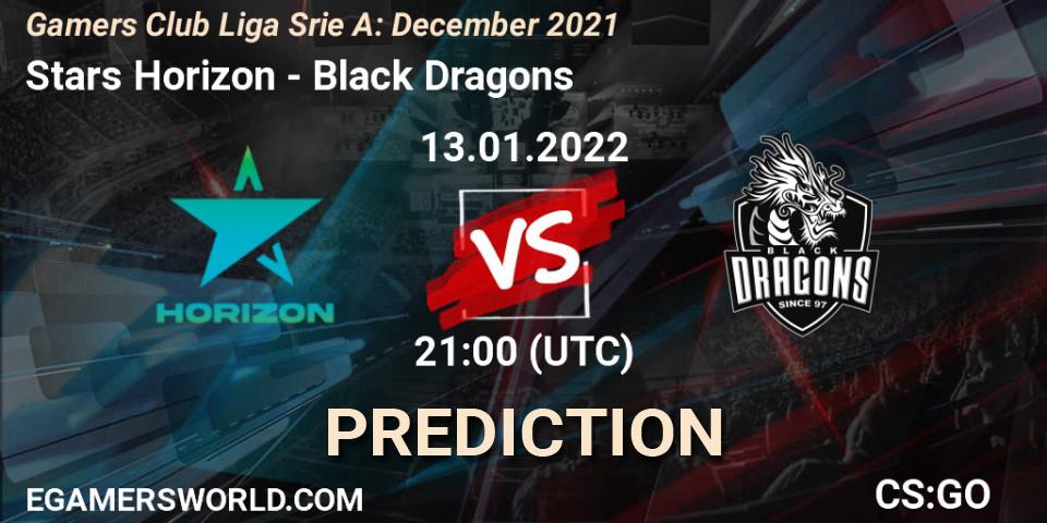 Prognose für das Spiel Stars Horizon VS Black Dragons. 13.01.2022 at 21:00. Counter-Strike (CS2) - Gamers Club Liga Série A: December 2021