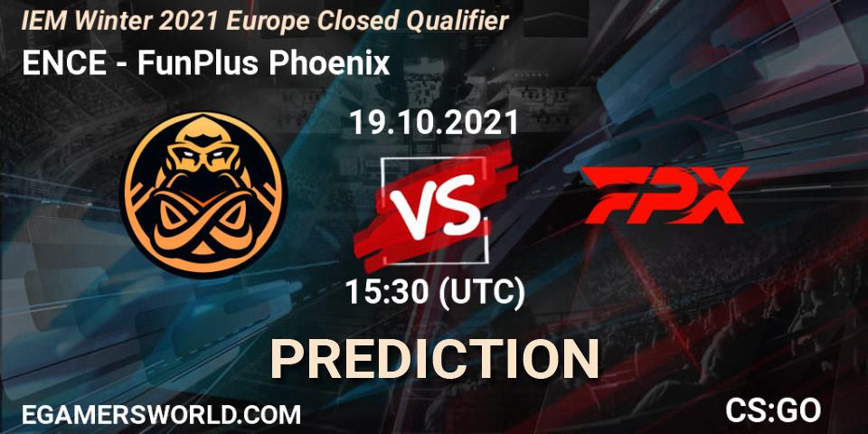Prognose für das Spiel ENCE VS FunPlus Phoenix. 19.10.2021 at 15:30. Counter-Strike (CS2) - IEM Winter 2021 Europe Closed Qualifier