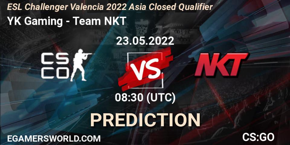 Prognose für das Spiel YK Gaming VS Team NKT. 23.05.2022 at 08:30. Counter-Strike (CS2) - ESL Challenger Valencia 2022 Asia Closed Qualifier