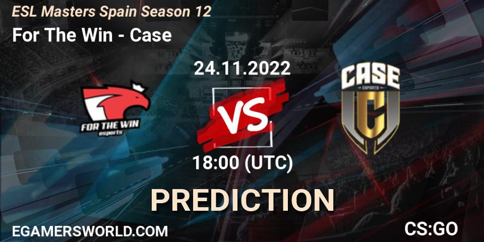 Prognose für das Spiel For The Win VS Case. 24.11.2022 at 18:00. Counter-Strike (CS2) - ESL Masters España Season 12: Online Stage