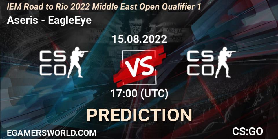 Prognose für das Spiel Aseris VS EagleEye. 15.08.2022 at 17:00. Counter-Strike (CS2) - IEM Road to Rio 2022 Middle East Open Qualifier 1