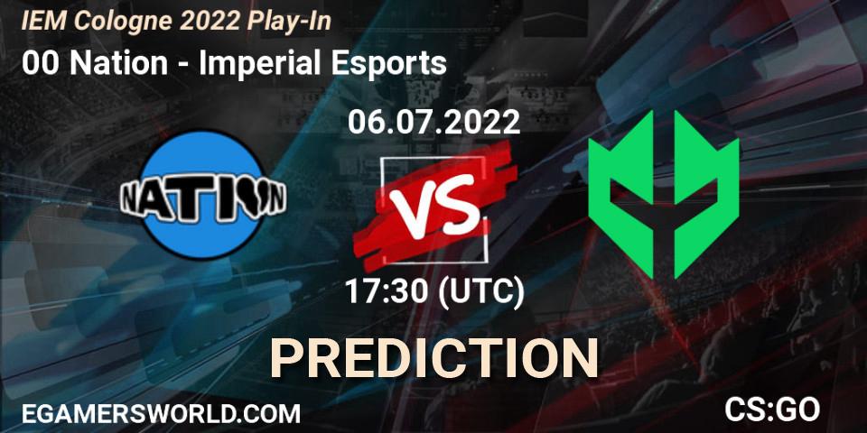 Prognose für das Spiel 00 Nation VS Imperial Esports. 06.07.2022 at 18:30. Counter-Strike (CS2) - IEM Cologne 2022 Play-In