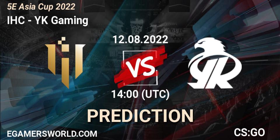 Prognose für das Spiel IHC VS YK Gaming. 12.08.2022 at 14:00. Counter-Strike (CS2) - 5E Asia Cup 2022