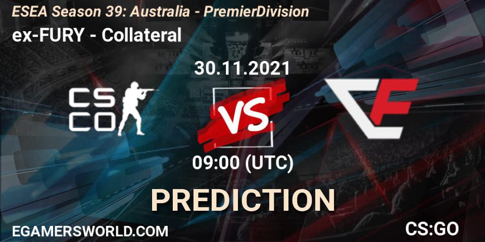 Prognose für das Spiel ex-FURY VS Collateral. 30.11.2021 at 09:00. Counter-Strike (CS2) - ESEA Season 39: Australia - Premier Division