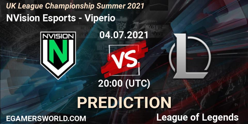 Prognose für das Spiel NVision Esports VS Viperio. 04.07.2021 at 20:00. LoL - UK League Championship Summer 2021