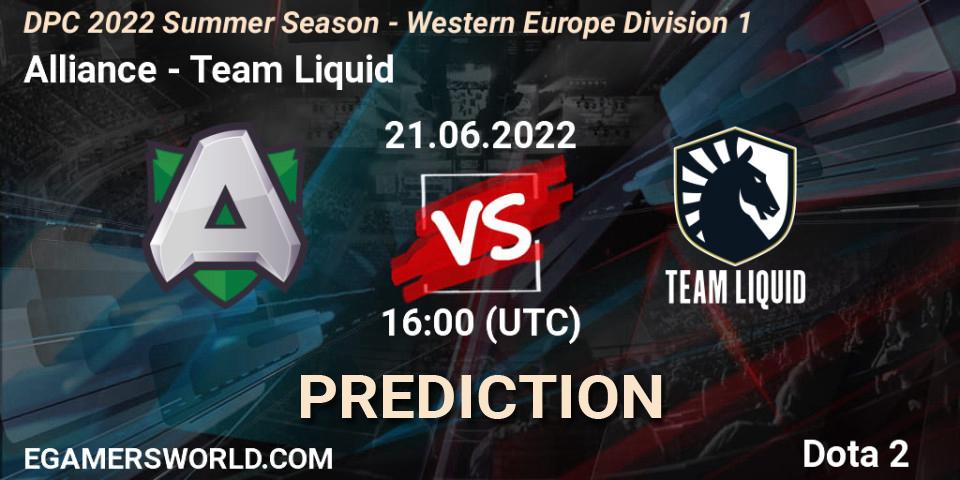 Prognose für das Spiel Alliance VS Team Liquid. 21.06.22. Dota 2 - DPC WEU 2021/2022 Tour 3: Division I