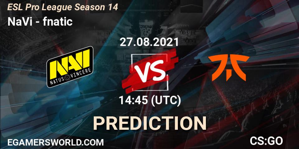 Prognose für das Spiel NaVi VS fnatic. 27.08.21. CS2 (CS:GO) - ESL Pro League Season 14