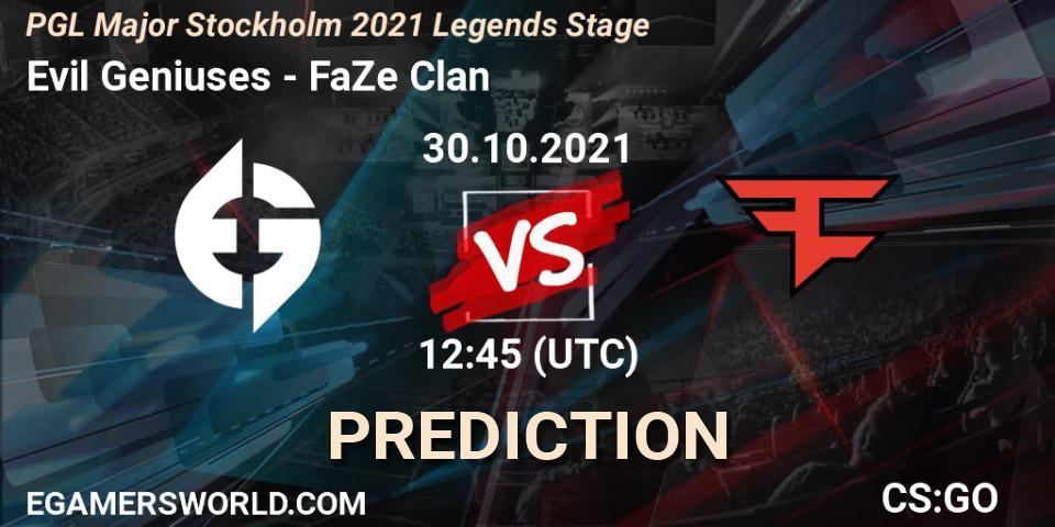 Prognose für das Spiel Evil Geniuses VS FaZe Clan. 30.10.21. CS2 (CS:GO) - PGL Major Stockholm 2021 Legends Stage