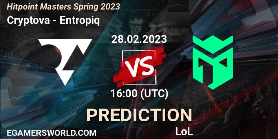 Prognose für das Spiel Cryptova VS Entropiq. 28.02.2023 at 16:00. LoL - Hitpoint Masters Spring 2023