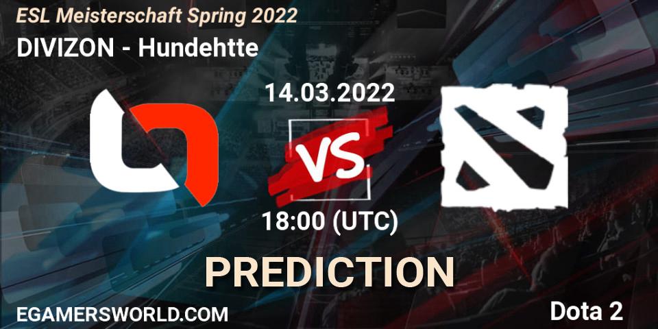 Prognose für das Spiel DIVIZON VS Hundehütte. 14.03.2022 at 18:00. Dota 2 - ESL Meisterschaft Spring 2022