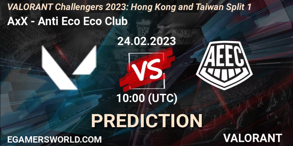 Prognose für das Spiel AxX VS Anti Eco Eco Club. 24.02.2023 at 08:00. VALORANT - VALORANT Challengers 2023: Hong Kong and Taiwan Split 1