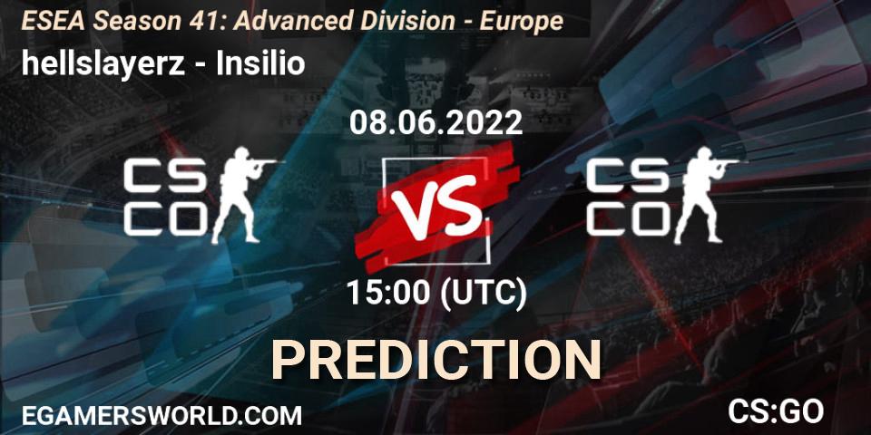 Prognose für das Spiel hellslayerz VS Insilio. 08.06.2022 at 15:00. Counter-Strike (CS2) - ESEA Season 41: Advanced Division - Europe