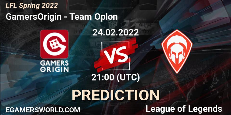 Prognose für das Spiel GamersOrigin VS Team Oplon. 24.02.2022 at 21:00. LoL - LFL Spring 2022