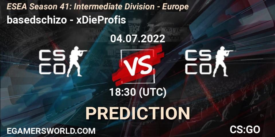 Prognose für das Spiel basedschizo VS SPARX ESPORTS. 04.07.2022 at 18:00. Counter-Strike (CS2) - ESEA Season 41: Intermediate Division - Europe