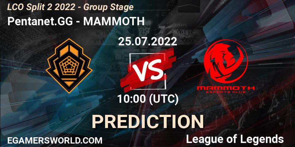Prognose für das Spiel Pentanet.GG VS MAMMOTH. 25.07.22. LoL - LCO Split 2 2022 - Group Stage