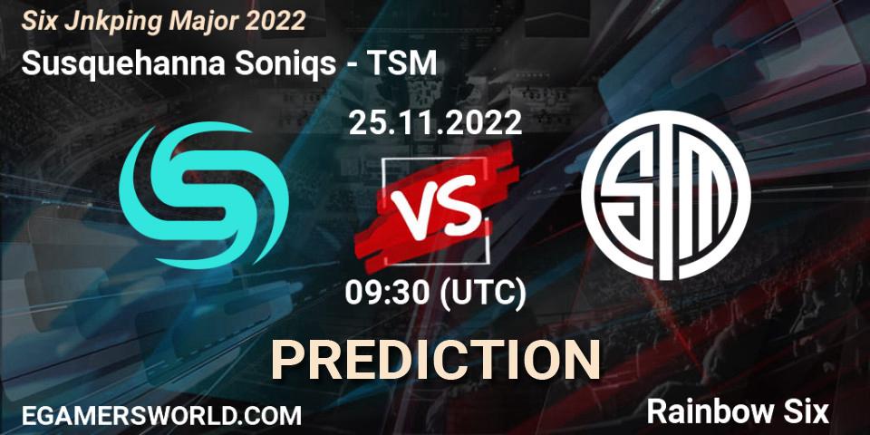 Prognose für das Spiel Susquehanna Soniqs VS TSM. 25.11.22. Rainbow Six - Six Jönköping Major 2022