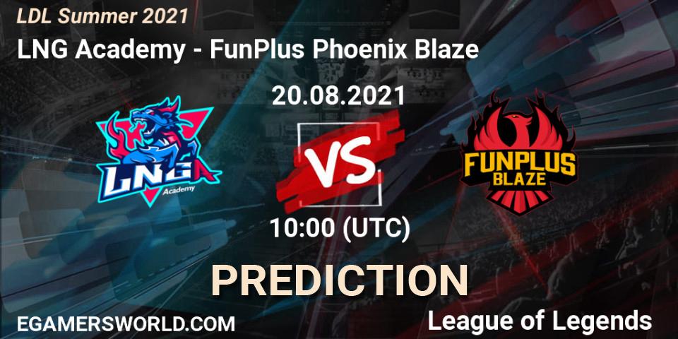 Prognose für das Spiel LNG Academy VS FunPlus Phoenix Blaze. 20.08.2021 at 11:15. LoL - LDL Summer 2021