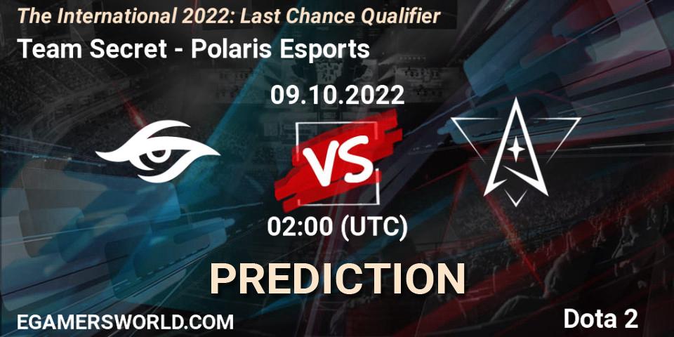 Prognose für das Spiel Team Secret VS Polaris Esports. 09.10.22. Dota 2 - The International 2022: Last Chance Qualifier