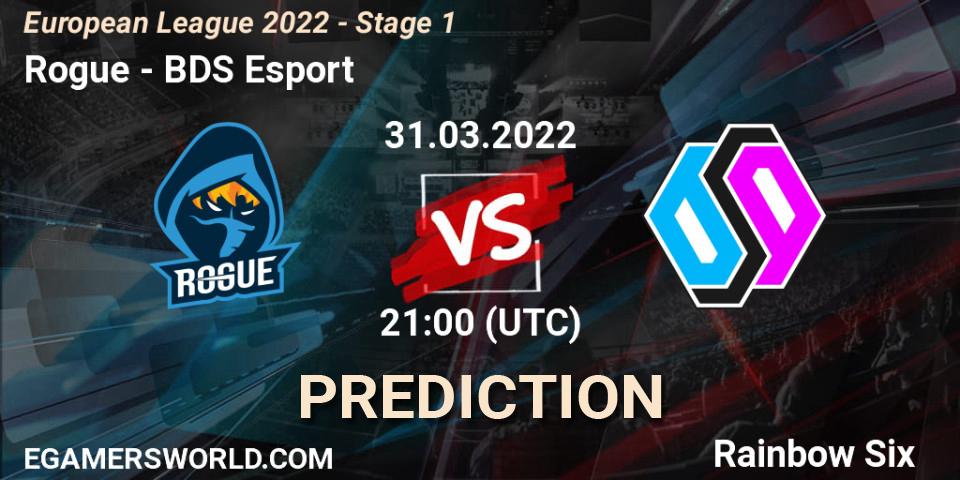 Prognose für das Spiel Rogue VS BDS Esport. 31.03.2022 at 21:00. Rainbow Six - European League 2022 - Stage 1