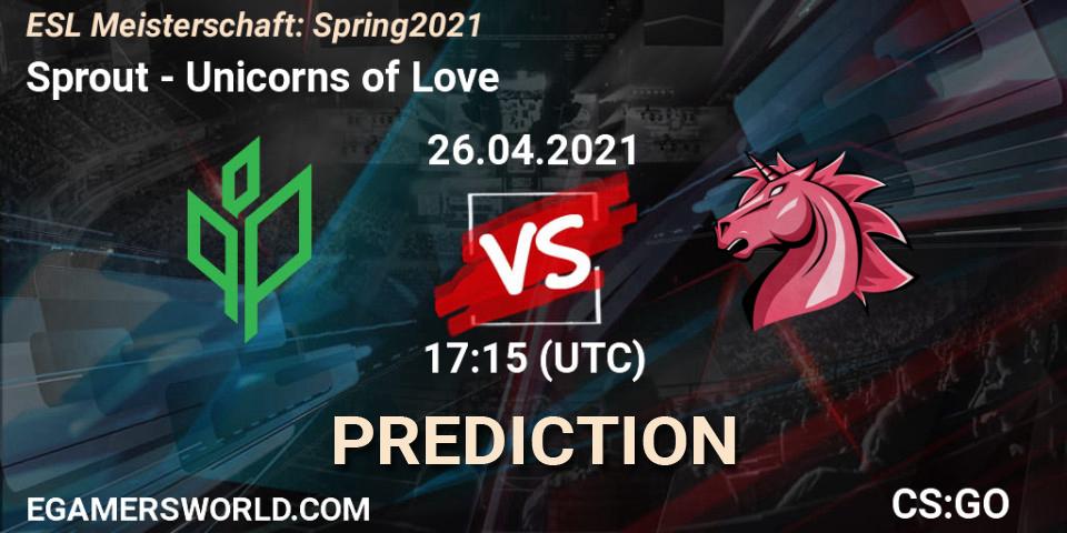Prognose für das Spiel Sprout VS Unicorns of Love. 26.04.2021 at 17:15. Counter-Strike (CS2) - ESL Meisterschaft: Spring 2021