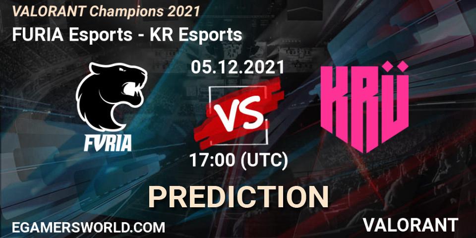 Prognose für das Spiel FURIA Esports VS KRÜ Esports. 05.12.2021 at 17:30. VALORANT - VALORANT Champions 2021