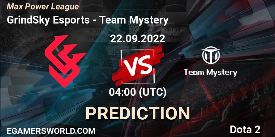 Prognose für das Spiel GrindSky Esports VS Team Mystery. 22.09.2022 at 04:04. Dota 2 - Max Power League