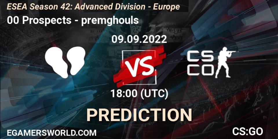Prognose für das Spiel 00 Prospects VS premghouls. 09.09.2022 at 18:00. Counter-Strike (CS2) - ESEA Season 42: Advanced Division - Europe