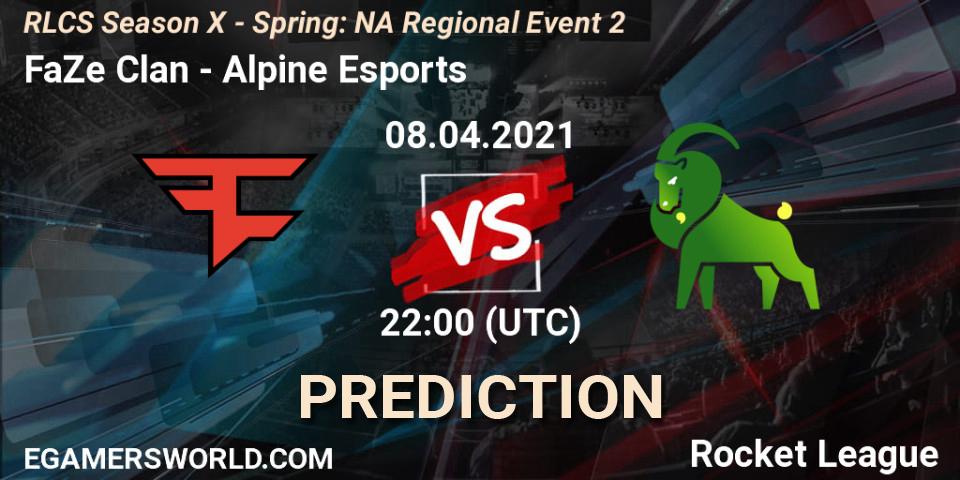 Prognose für das Spiel FaZe Clan VS Alpine Esports. 08.04.2021 at 22:00. Rocket League - RLCS Season X - Spring: NA Regional Event 2