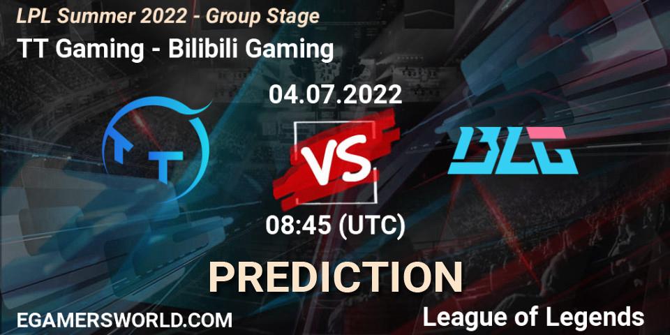 Prognose für das Spiel TT Gaming VS Bilibili Gaming. 04.07.22. LoL - LPL Summer 2022 - Group Stage