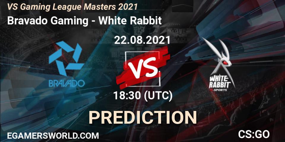 Prognose für das Spiel Bravado Gaming VS White Rabbit. 22.08.2021 at 18:30. Counter-Strike (CS2) - VS Gaming League Masters 2021