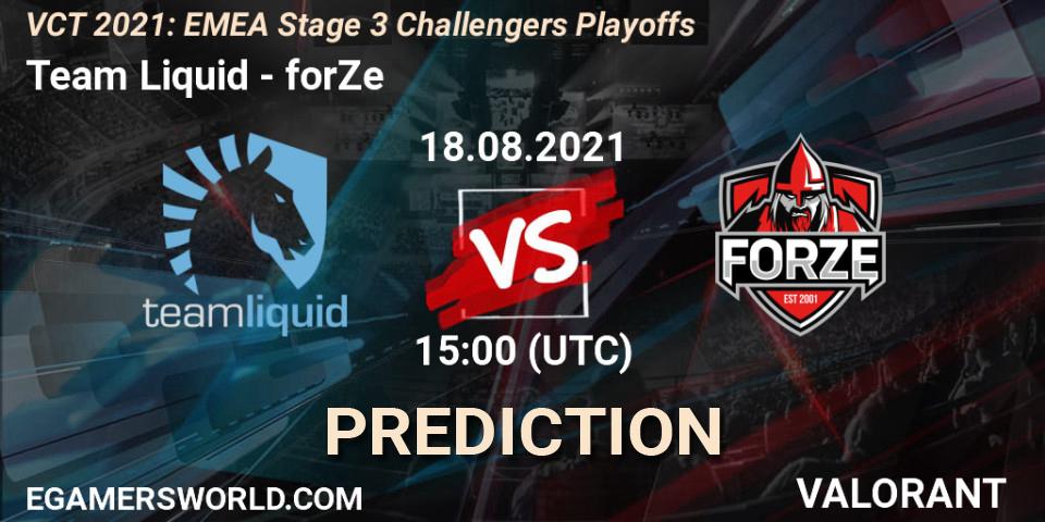 Prognose für das Spiel Team Liquid VS forZe. 18.08.2021 at 15:00. VALORANT - VCT 2021: EMEA Stage 3 Challengers Playoffs
