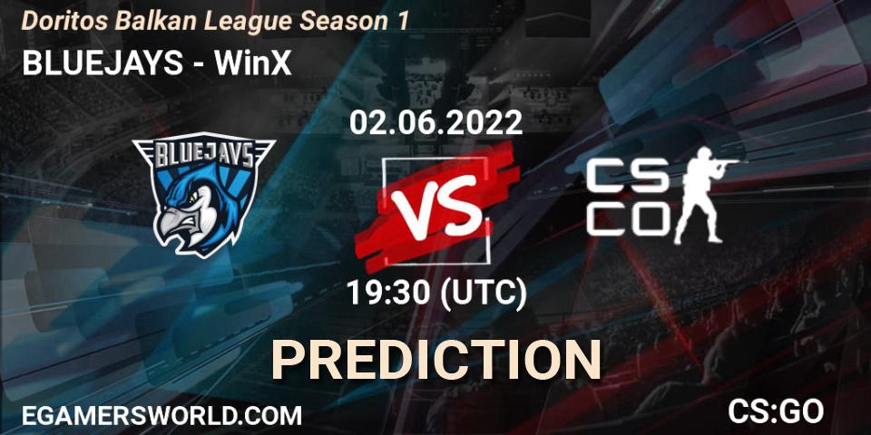 Prognose für das Spiel BLUEJAYS VS WinX. 02.06.2022 at 19:30. Counter-Strike (CS2) - Doritos Balkan League Season 1