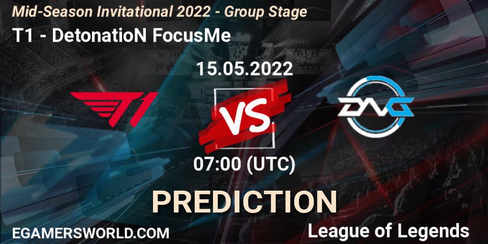 Prognose für das Spiel T1 VS DetonatioN FocusMe. 12.05.2022 at 13:00. LoL - Mid-Season Invitational 2022 - Group Stage