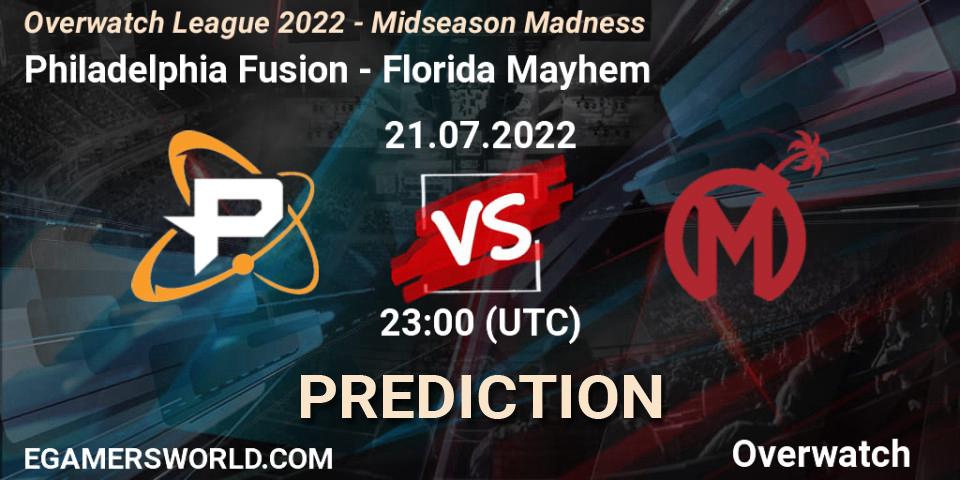 Prognose für das Spiel Philadelphia Fusion VS Florida Mayhem. 22.07.22. Overwatch - Overwatch League 2022 - Midseason Madness