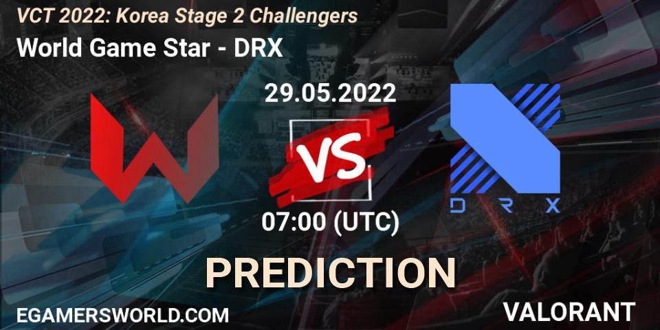 Prognose für das Spiel World Game Star VS DRX. 29.05.2022 at 07:00. VALORANT - VCT 2022: Korea Stage 2 Challengers