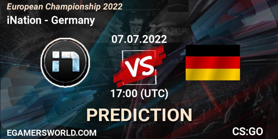 Prognose für das Spiel iNation VS Germany. 07.07.2022 at 17:00. Counter-Strike (CS2) - European Championship 2022
