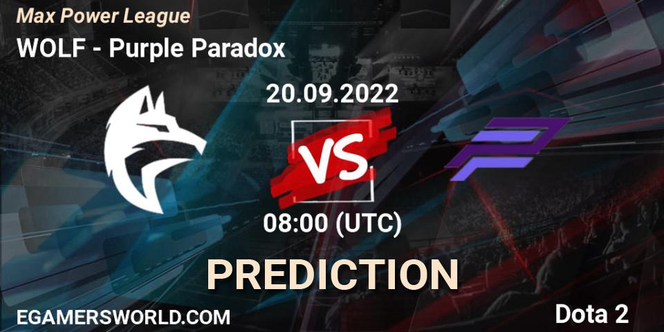 Prognose für das Spiel WOLF VS Purple Paradox. 20.09.22. Dota 2 - Max Power League