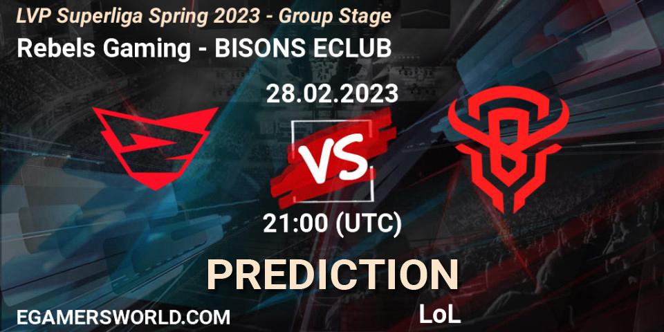 Prognose für das Spiel Rebels Gaming VS BISONS ECLUB. 28.02.2023 at 21:00. LoL - LVP Superliga Spring 2023 - Group Stage