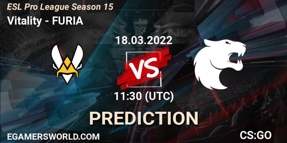 Prognose für das Spiel Vitality VS FURIA. 18.03.2022 at 11:30. Counter-Strike (CS2) - ESL Pro League Season 15