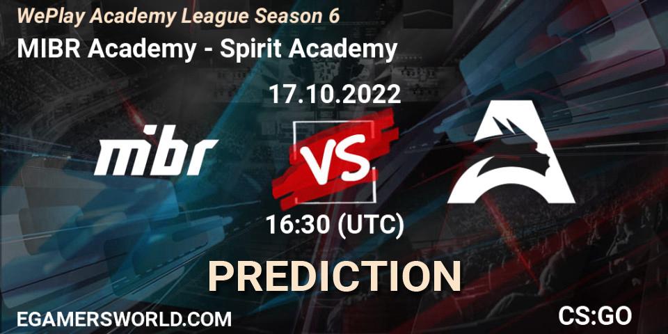 Prognose für das Spiel MIBR Academy VS Spirit Academy. 17.10.2022 at 15:50. Counter-Strike (CS2) - WePlay Academy League Season 6