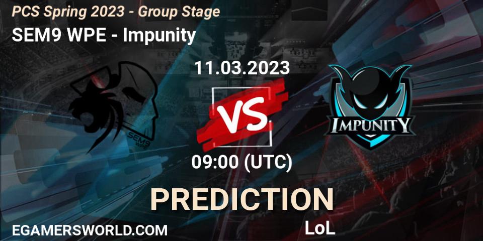 Prognose für das Spiel SEM9 WPE VS Impunity. 19.02.2023 at 13:40. LoL - PCS Spring 2023 - Group Stage