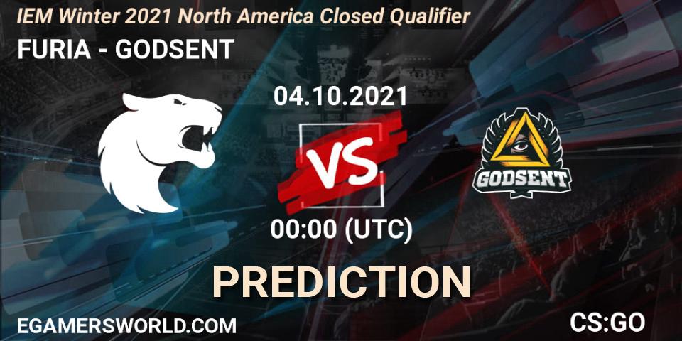 Prognose für das Spiel FURIA VS GODSENT. 04.10.2021 at 00:00. Counter-Strike (CS2) - IEM Winter 2021 North America Closed Qualifier