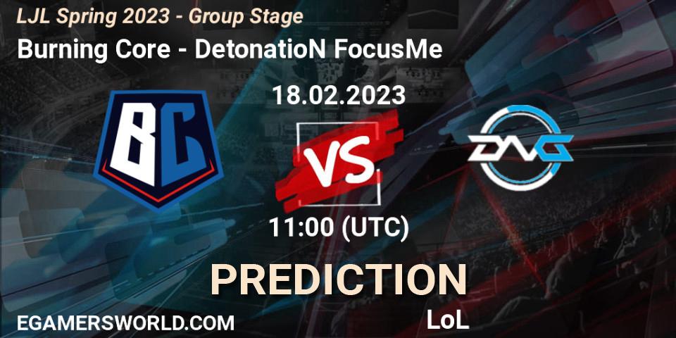 Prognose für das Spiel Burning Core VS DetonatioN FocusMe. 18.02.23. LoL - LJL Spring 2023 - Group Stage