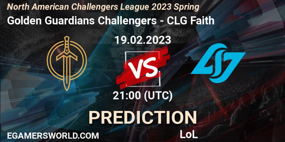 Prognose für das Spiel Golden Guardians Challengers VS CLG Faith. 19.02.23. LoL - NACL 2023 Spring - Group Stage