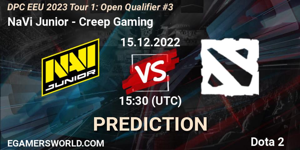 Prognose für das Spiel NaVi Junior VS Creep Gaming. 15.12.2022 at 15:55. Dota 2 - DPC EEU 2023 Tour 1: Open Qualifier #3