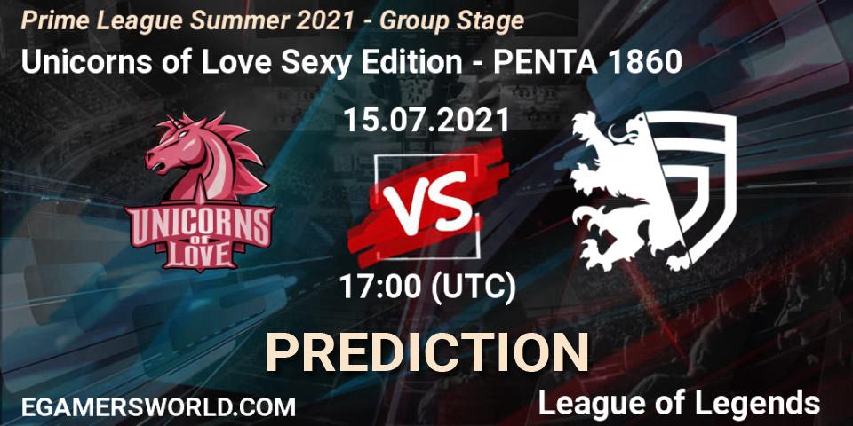Prognose für das Spiel Unicorns of Love Sexy Edition VS PENTA 1860. 15.07.2021 at 17:00. LoL - Prime League Summer 2021 - Group Stage