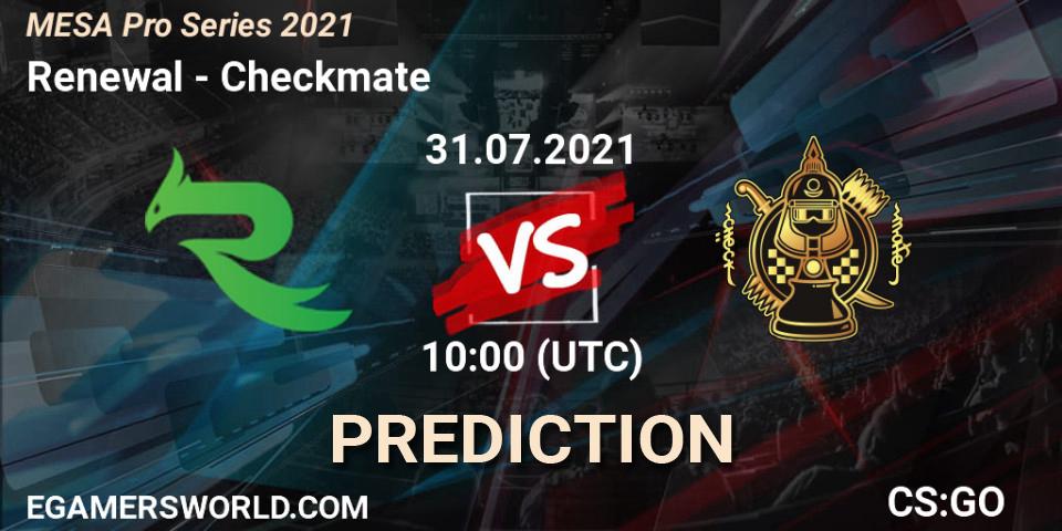 Prognose für das Spiel Renewal VS Checkmate. 31.07.2021 at 08:00. Counter-Strike (CS2) - MESA Pro Series 2021