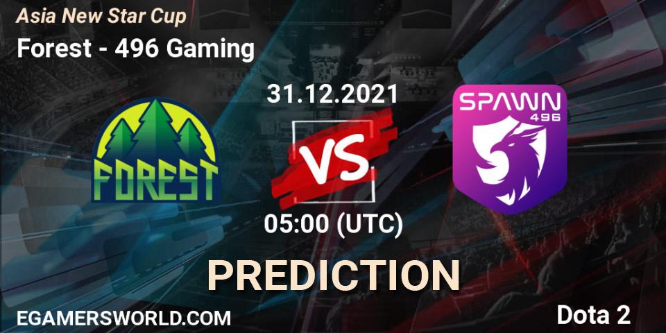 Prognose für das Spiel Forest VS 496 Gaming. 31.12.21. Dota 2 - Asia New Star Cup